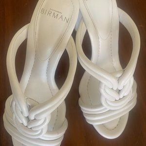Alexandre Birman Vicky Knotted White Leather Mules, Size 6.5